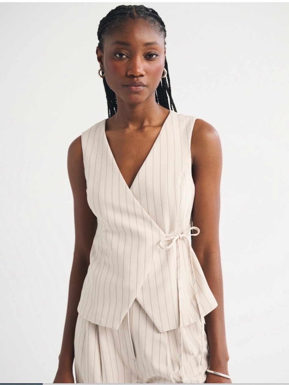 Abercrombie & Fitch Cream Pinstripe Wrap Vest
